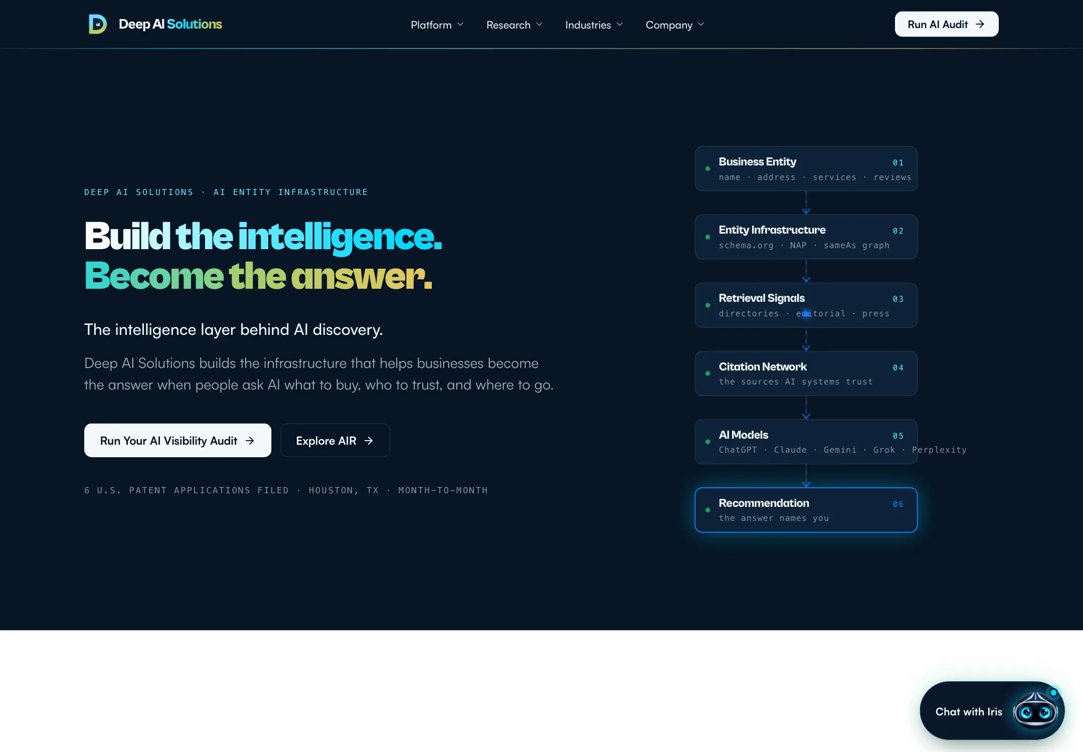 Deep AI Solutions website, first screen on a desktop browser