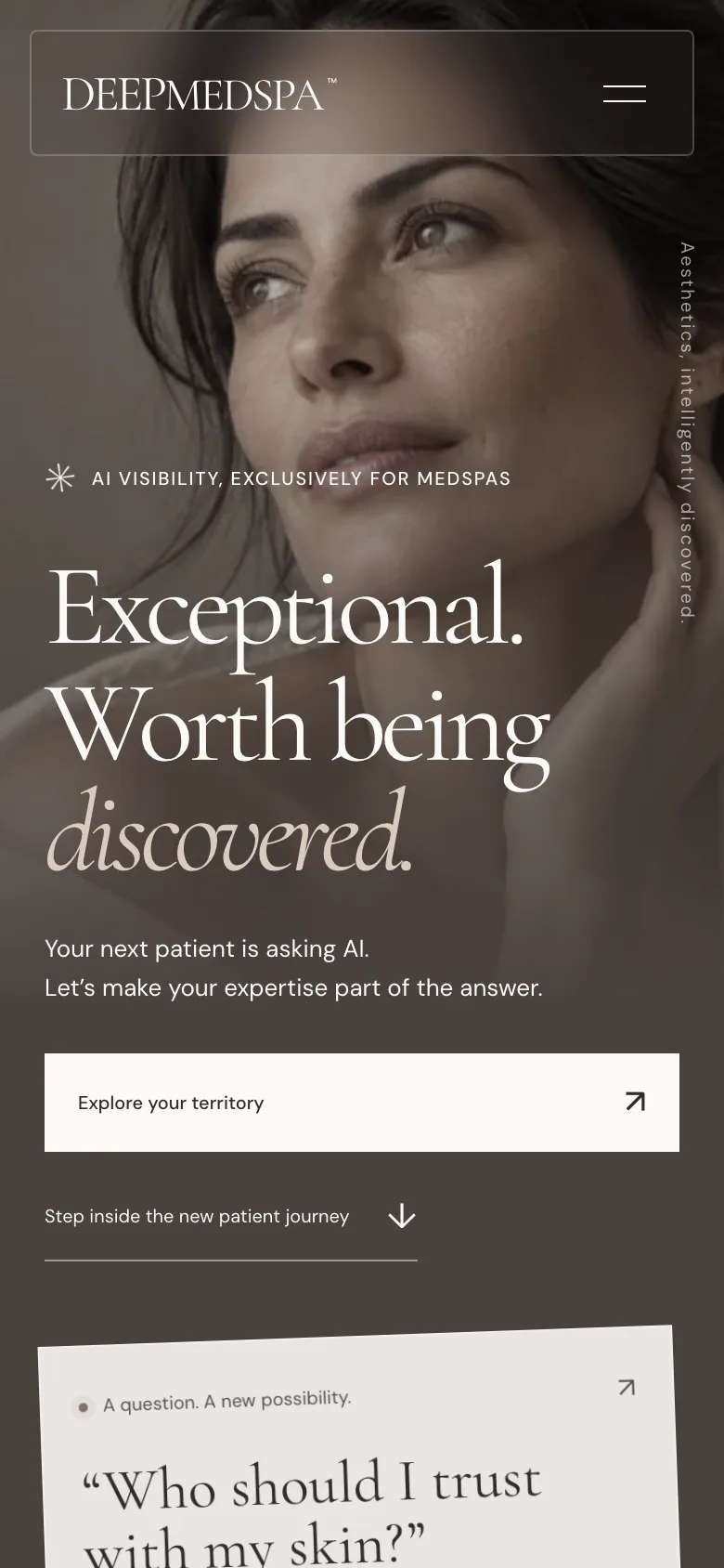 DeepMedSpa website, first screen on a phone