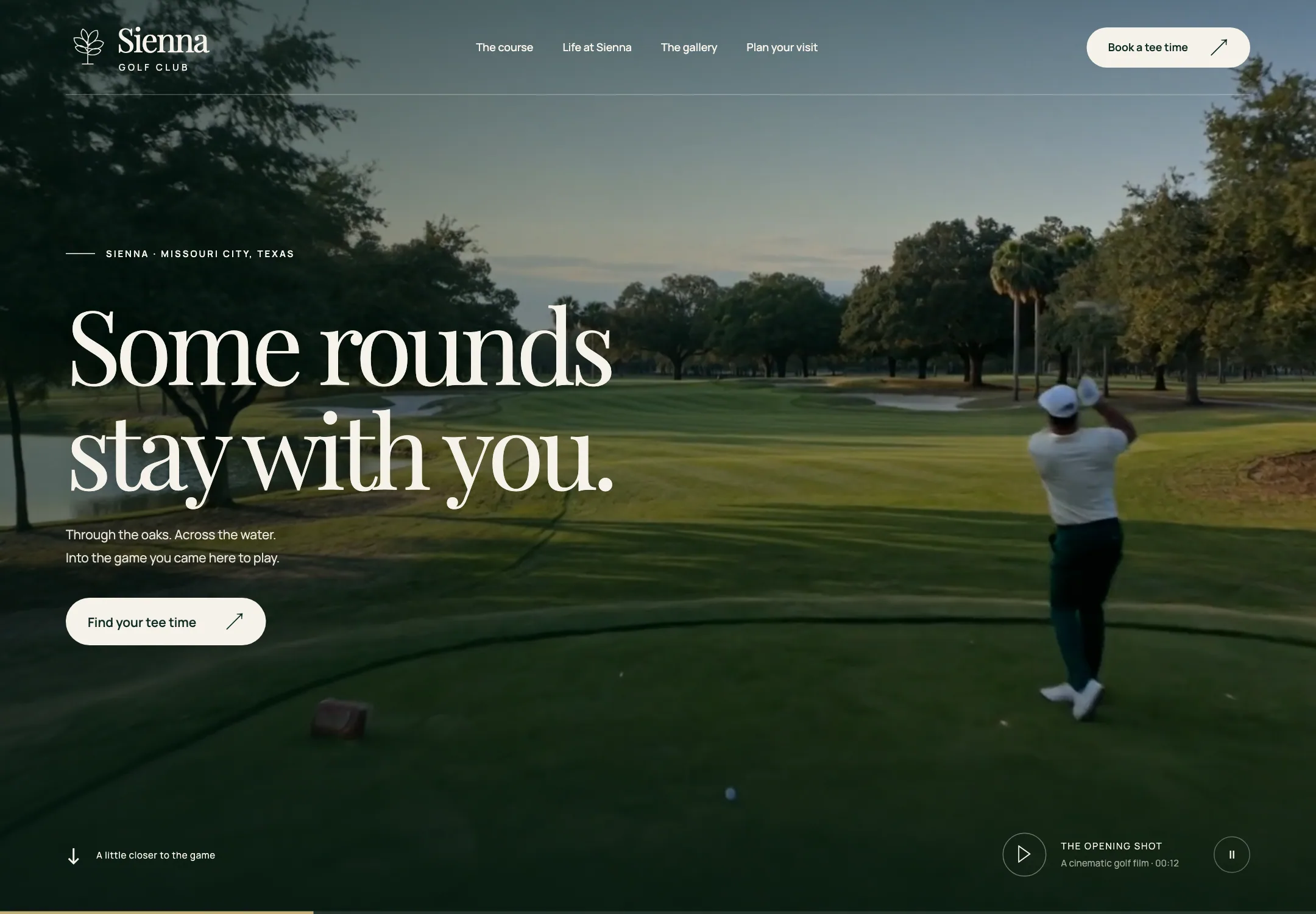Sienna Golf Club website, first screen on a desktop browser